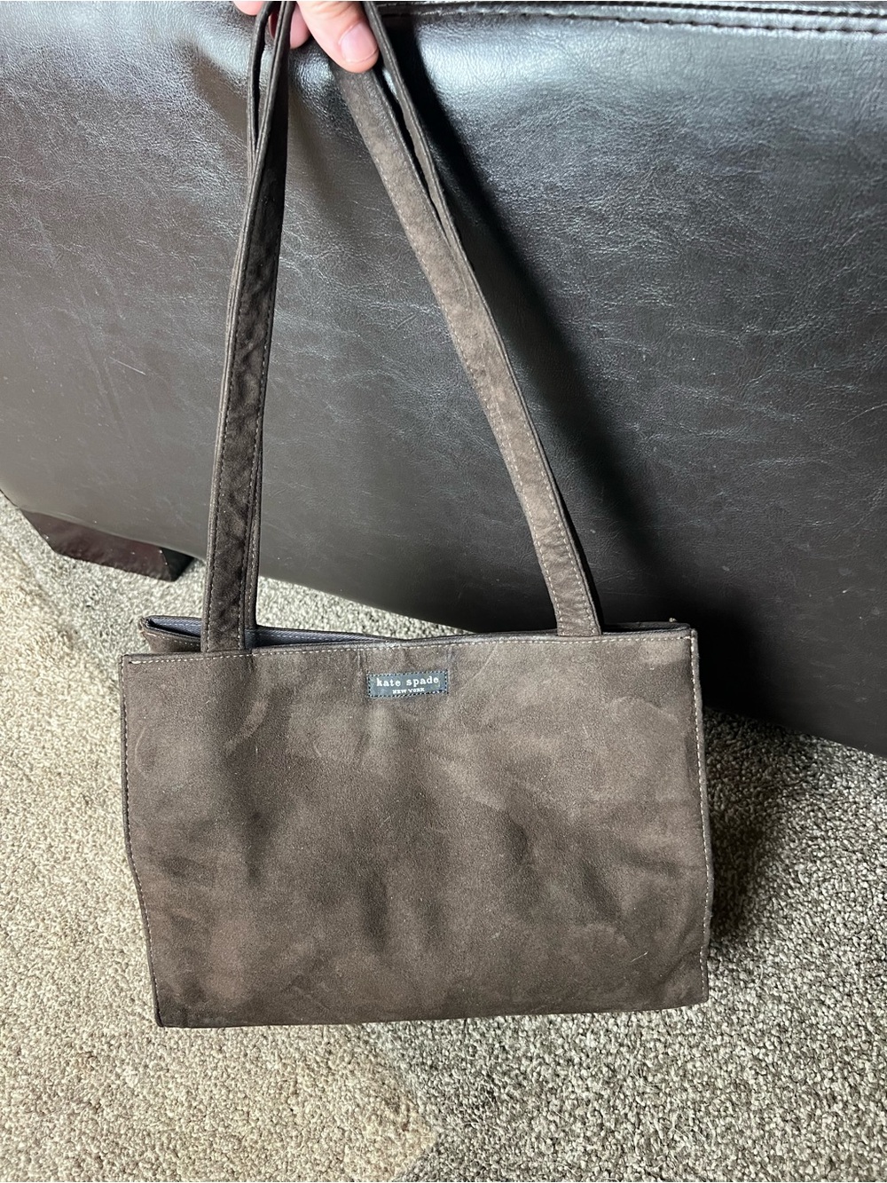 Kate Spade Dark Brown Suede Small Tote Purse Magnetic Closure